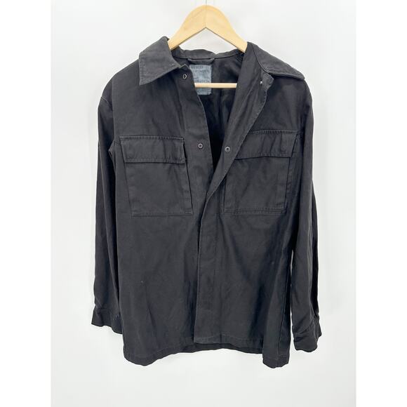 Wahler Jacket Men XL Black Long Sleeve Button Front Collar 100% Cotton Military